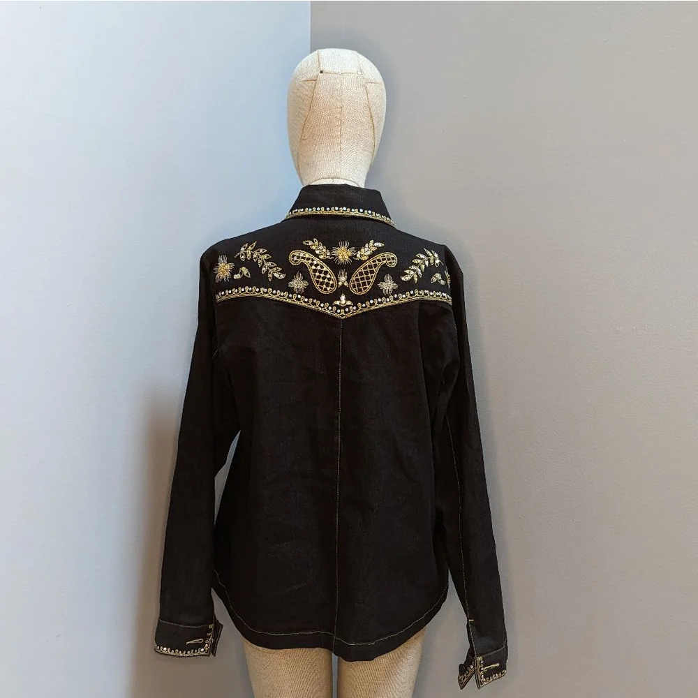 Victor Costa Occasions Embroidered Black Denim Jacket